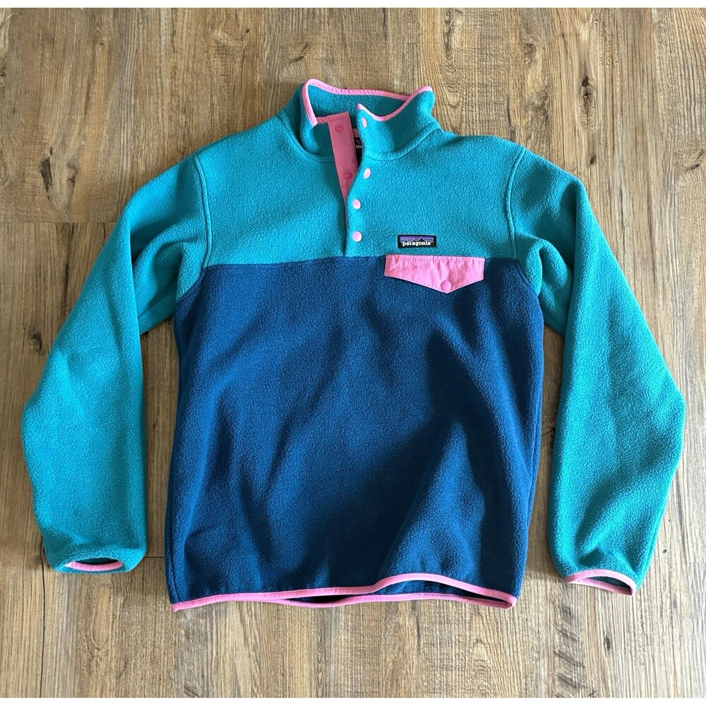 Patagonia Synchilla Snap-T Pullover Jacket Women’s S Blue Teal Pink Colorblock